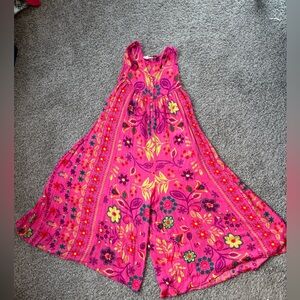 Easel Pink and Green Floral Jumpsuit with Pockets